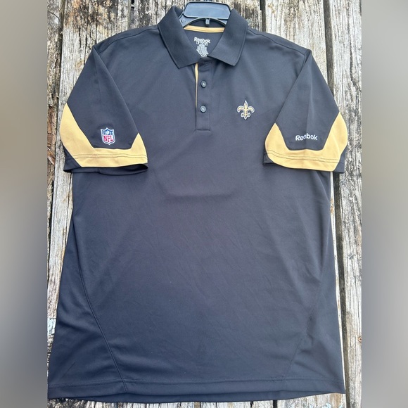 Reebok NFL New Orleans Saints Mens Short Sleeve Medium Polo Shirt Black & Gold - Picture 3 of 6